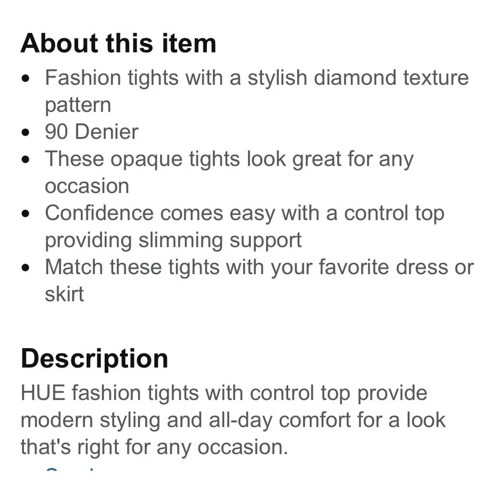 HUE Womens Diamond Texture Tights Control Top Black U23157 L/XL Size 4